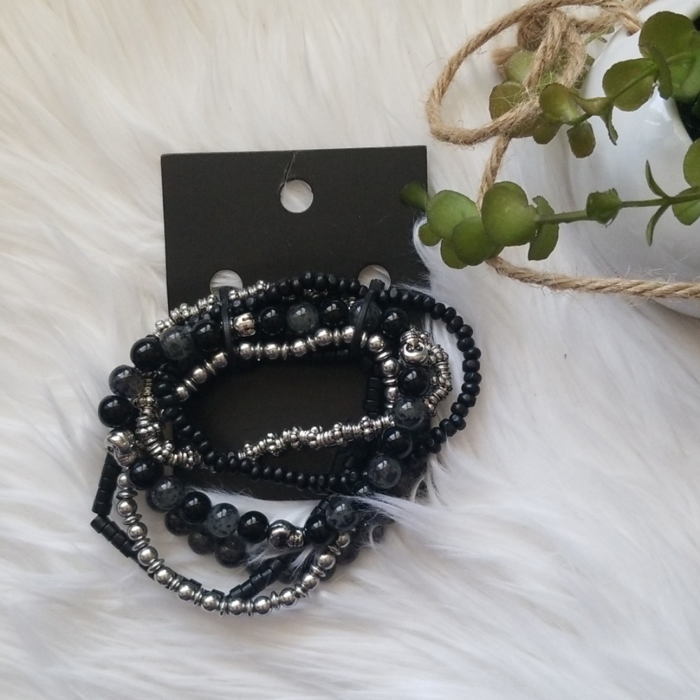 H&M Chrome, Silver and Black 6 Pack Bracelets